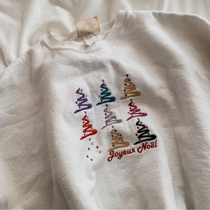 Vintage White Crewneck Embroidered Holiday Tree Sweater SZ XXL